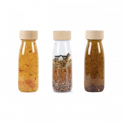Motricité - Eveil Sensoriels et Tactiles - Pack de 3 bouteilles sensorielles : Float curcuma, sienne et brun 