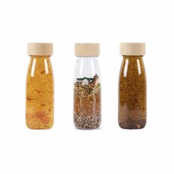 Motricité - Eveil Sensoriels et Tactiles - Pack de 3 bouteilles sensorielles : Float curcuma, sienne et brun 