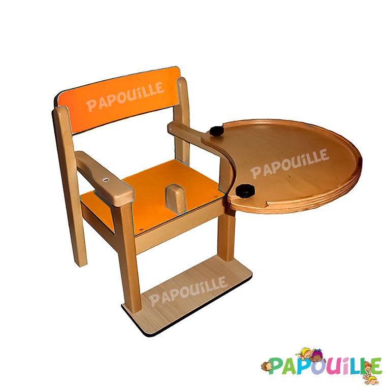 Fauteuil bébé repas en bois avec tablette de h.16cm abricot