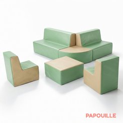 Mobilier - Meuble en mousse et Pouf - Pouf triangle en mousse imperméable assise 25 cm - Vert pastel - crème
