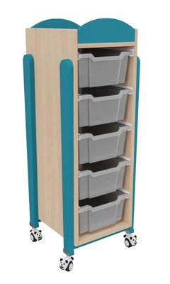 Mobilier - Meuble de rangement scolaire - Meuble à roulettes 5 bacs teinte