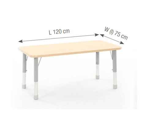 Mobilier - Table crèche et scolaire - Table rectangulaire réglable- surface HPL - 120 x 75 cm