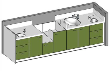 Change - Meuble à Langer crèche - Meuble à langer 1 baignoire, 2 lavabos, 1 change debout - 330 cm