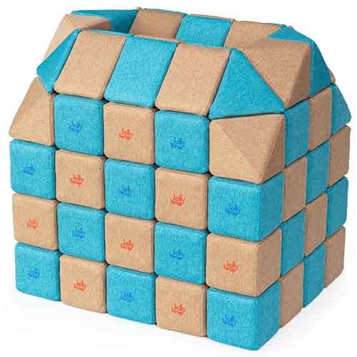 Cubes de constructions magnétiques de psychomotricité Tissu 100 pièces Turquoise et Crème