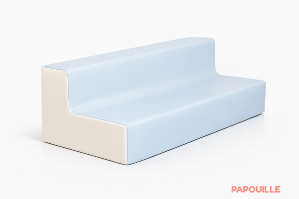 Mobilier - Meuble en mousse et Pouf - Banquette 3 places en mousse - hauteur 15 cm - Bleu pastel et crème