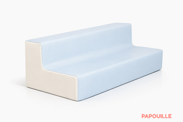 Mobilier - Meuble en mousse et Pouf - Banquette 3 places en mousse - hauteur 15 cm - Bleu pastel et crème
