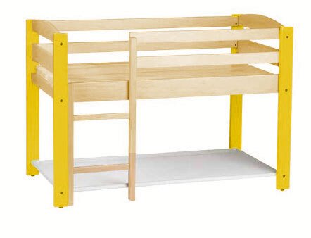 Couchage - Lit Crèche en Bois bébé, enfant - Lit superposé avec couchette, matelas inclus jaune