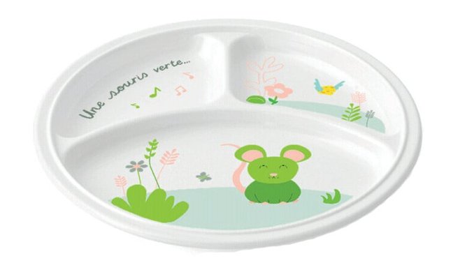 Repas - Assiettes Enfants et à Compartiments - Assiette 3 compartiments mélamine souris verte