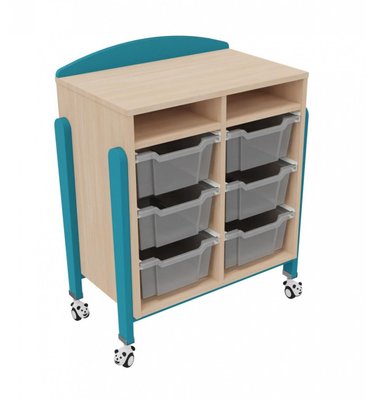 Mobilier - Meuble de rangement scolaire - Meuble mobile à roulettes 6 bacs tiroirs teinte