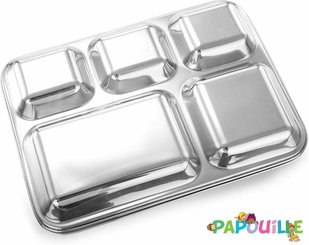 Repas - Plateaux Repas Enfants et à Compartiments - Plateau repas enfant 5 compartiments en inox