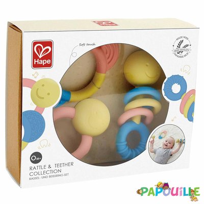 Jouets - Hochets et Jouets Sensoriels - 3 hochets et anneaux de dentition - Matière vegetale 