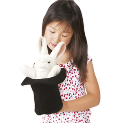 Jeux - Marionnettes, Théâtre  - Grande marionnette rétractable - Lapin en chapeau de magicien