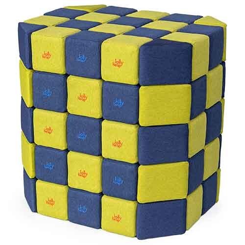 Cubes de constructions basic magnétiques de psychomotricité tissu 100 pièces bleu et anis