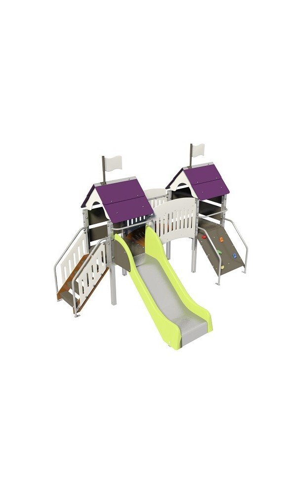 Aire de jeu enfant extérieur double cabane avec mini-pont montage en surface