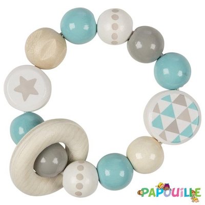 Jouets - Hochets et Jouets Sensoriels - Hochet élastique avec étoile, turquoise bois