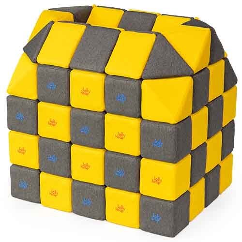 Cubes de constructions magnétiques de psychomotricité tissu 100 pièces gris et jaune