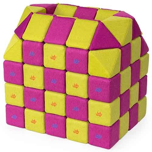 Cubes de constructions magnétiques de psychomotricité tissu 100 pièces fuchsia anis