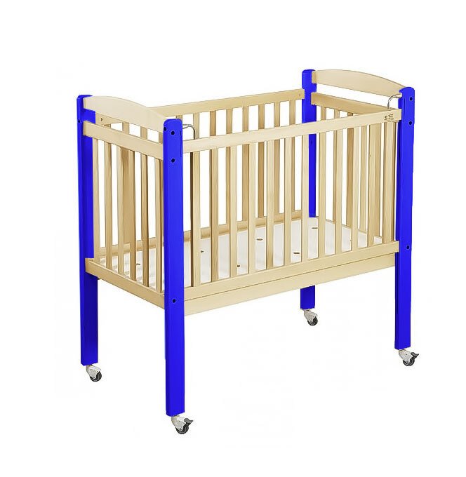 Lit crèche en bois bébé réglable 3 hauteurs à panneau 120 x 60cm bleu