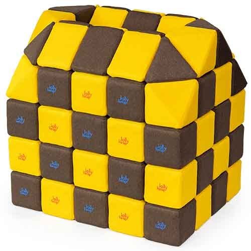 Cubes de constructions magnétiques de psychomotricité Tissu 100 pièces Marron et Jaune