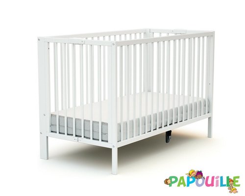 Couchage - Lit Crèche en Bois bébé, enfant - Lit bois pliant 60 x 120 réglable en hauteur blanc