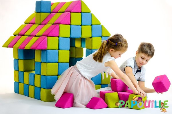 Motricité - Jeux de Motricité Libre - Cubes de constructions magnétiques de psychomotricité tissu 100 pièces bleu