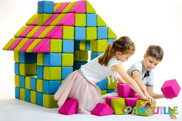 Motricité - Jeux de Motricité Libre - Cubes de constructions magnétiques de psychomotricité tissu 100 pièces bleu