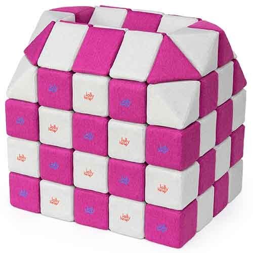 Cubes de constructions magnétiques de psychomotricité tissu 100 pièces fuchsia