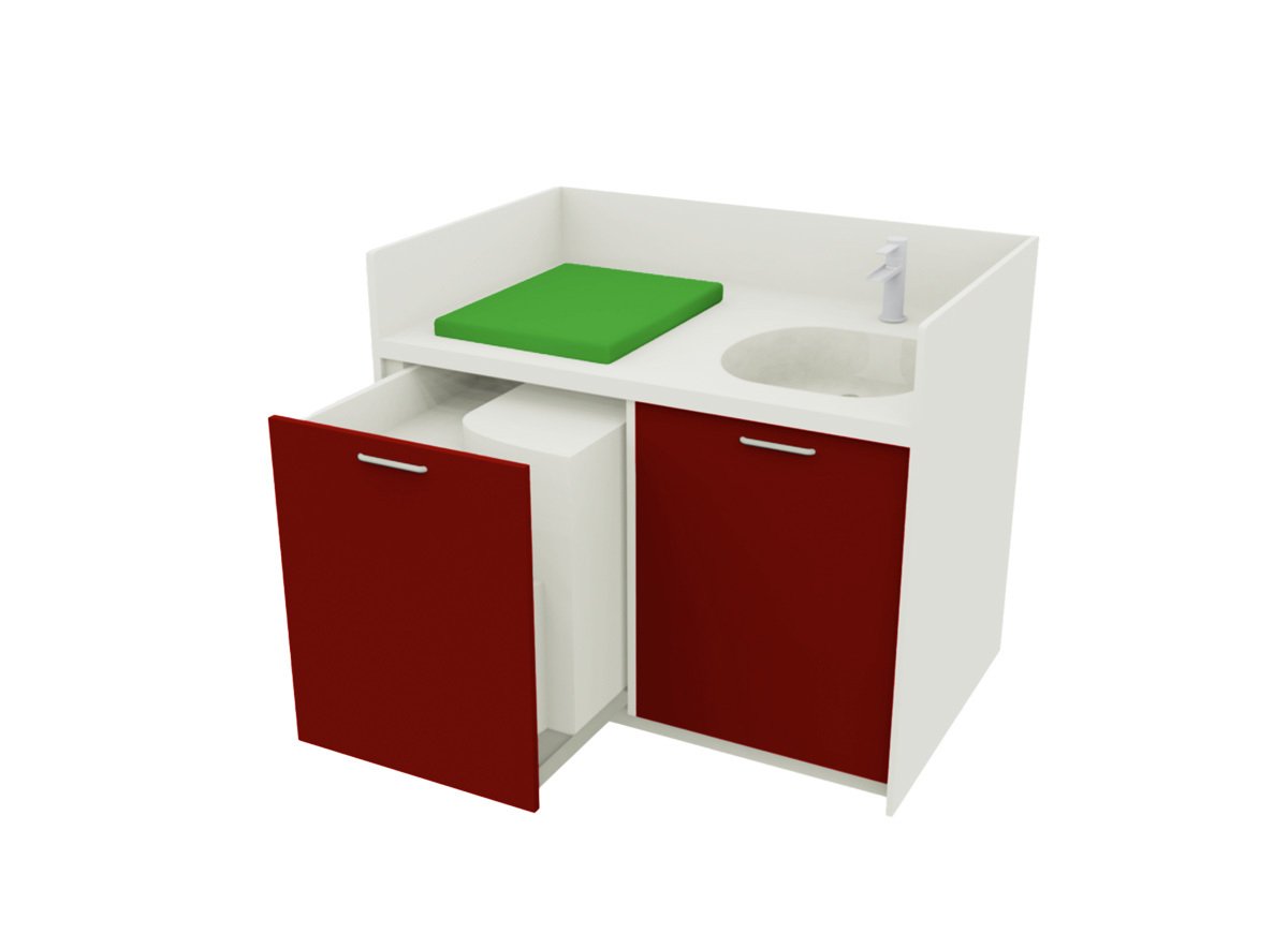 Meuble à langer une cuve avec escalier compact rouge cerise - 110 x 83 cm