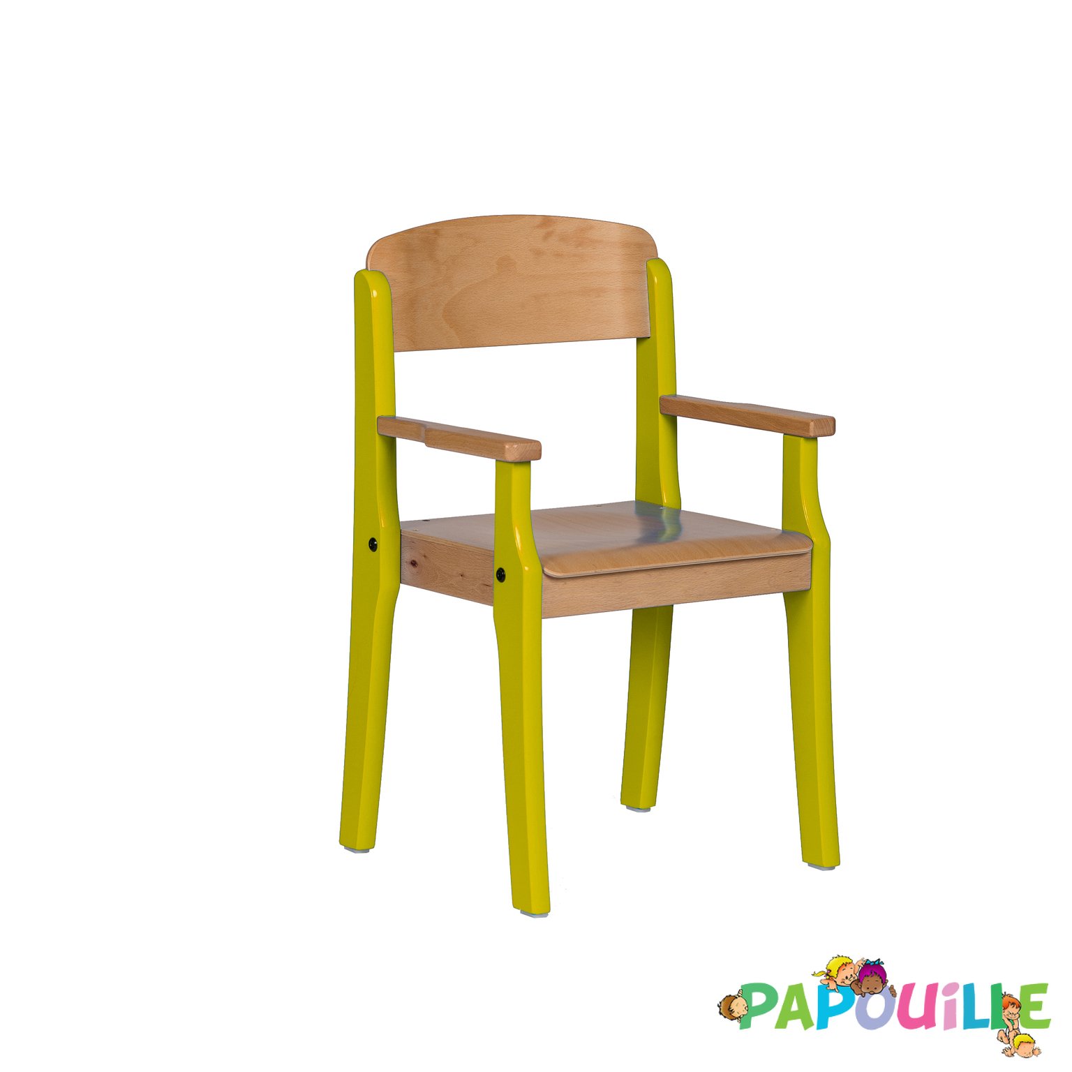 Fauteuil enfant en bois avec accoudoirs t3 h.35cm jaune