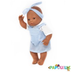 Jouets - Poupons, Peluches et Accessoires - Poupée corps dur sans cheveux 30cm métis robe bleu