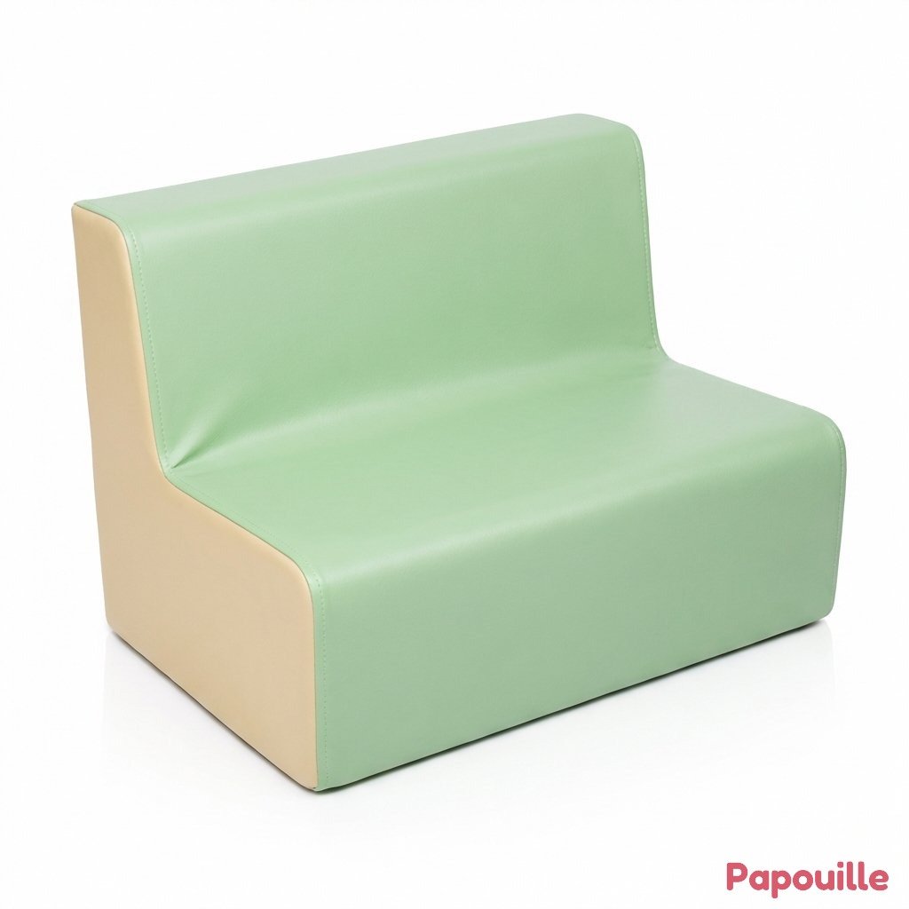 Canapé mousse 2 places hauteur 25 cm - Vert pastel - crème
