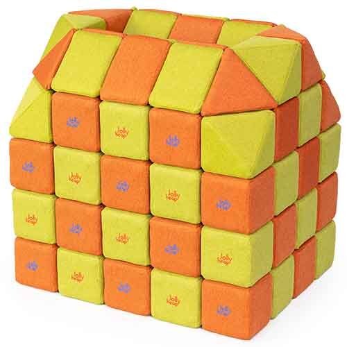 Cubes de constructions magnétiques de psychomotricité tissu 100 pièces orange anis