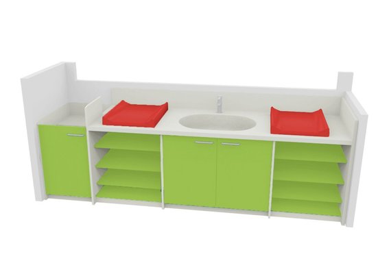 Change - Meuble à Langer crèche - Meuble à langer 2 plans à langer 1 cuve avec escalier pomme verte