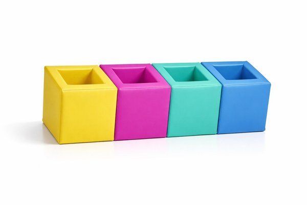 Mobilier - Meuble en mousse et Pouf - 4 cubes de rangement coloris assortis