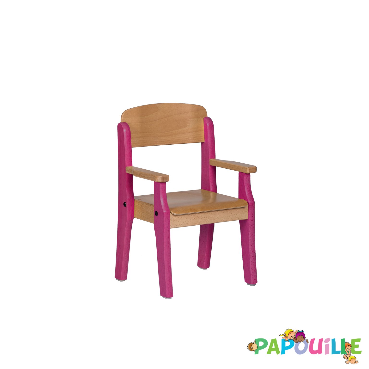 Fauteuil enfant en bois avec accoudoir t2 h.31cm framboise