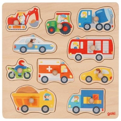 Jeux - Jeux Éducatifs et Puzzle - Puzzle à encastrer en bois avec bouton véhicule 
