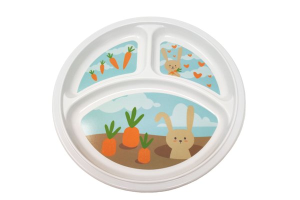 Repas - Assiettes Enfants et à Compartiments - Assiette 3 compartiments mélamine lapin gourmet