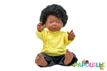 Jouets - Poupons, Peluches et Accessoires - Poupon corps dur avec cheveux africain 40cm garçon mazal
