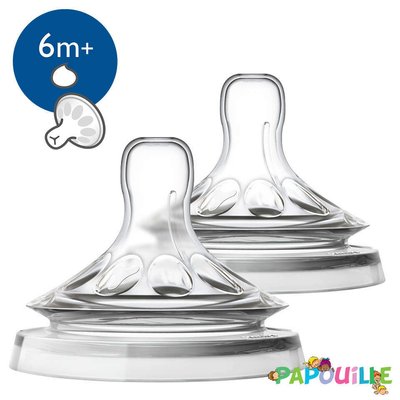 Repas - Tétine et Sucette - 2 tétines natural 6 mois et plus liquide épais avent