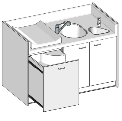Change - Meuble à Langer crèche - Meuble à langer compact avec baignoire et lave mains - 150 cm