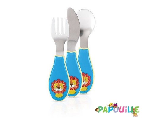 Repas - Couverts Enfant, Adulte - De couverts inoxydables fourchette couteau cuillère bleu 12 mois +