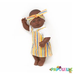 Jouets - Poupons, Peluches et Accessoires - Poupée corps dur sans cheveux 30cm noir robe jaune
