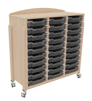 Mobilier - Meuble de rangement scolaire - Meuble a roulettes 30 bacs tiroir vernis