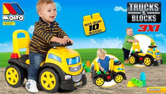 Jeux - Porteurs, Draisiennes, Marcheurs - Porteur enfant camion 3 en 1 avec cube