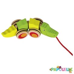 Jouets - Jouets à Pousser, à Tirer - Animal à tirer en bois crocodile