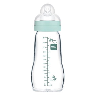 Repas - Biberons Classic et Large - Biberon Verre MAM 260ml 0 à 6 mois Tétine Débit 2 aqua