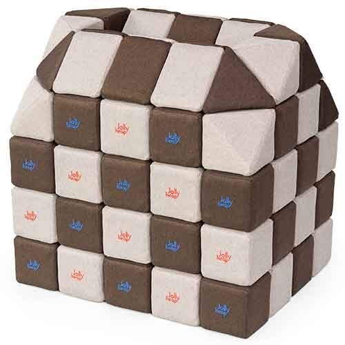 Cubes de constructions magnétiques de psychomotricité tissu 100 pièces marron crème