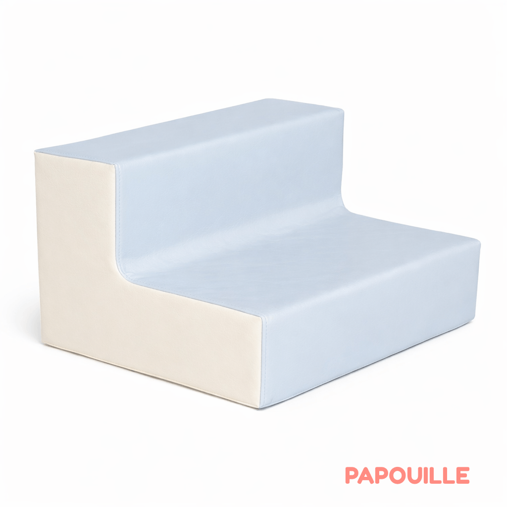 Banquette 2 places en mousse - hauteur 15 cm - Bleu pastel et crème