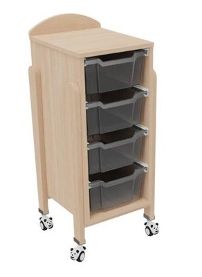 Mobilier - Meuble de rangement scolaire - Meuble mobile a roulettes 4 bacs tiroir vernis