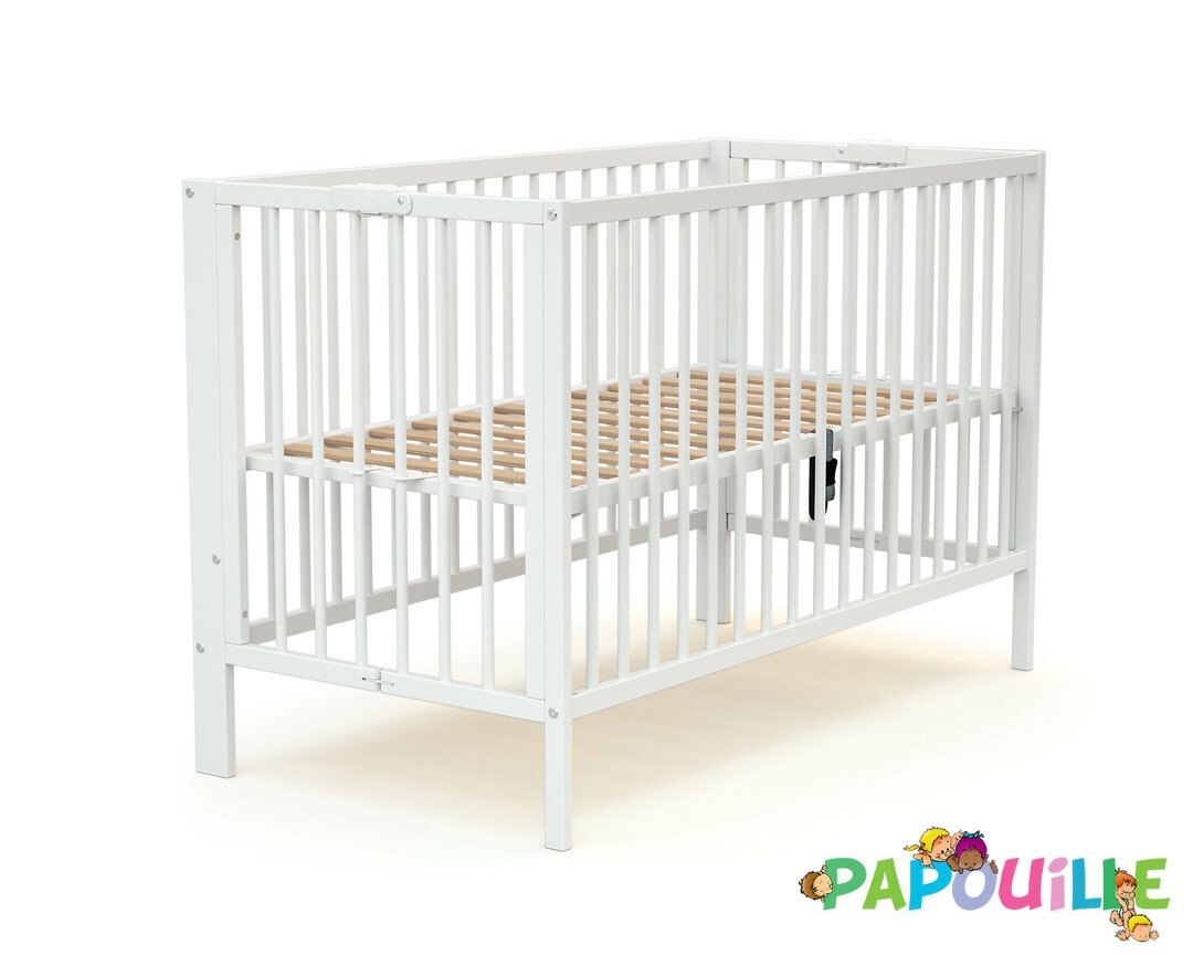 Lit Bébé Pliant En Bois Blanc Réglable En Hauteur 60x120 - Lit